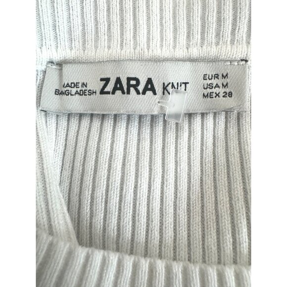 ZARA Medium White Ribbed Knit Top Waist Cutout - Picture 2 of 11